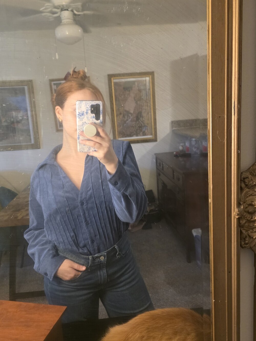 Rebecca Malone Blue Pintuck Blouse